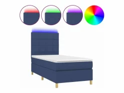 Best Cama box spring colchón y luces LED tela azul 90x190 cm Somier Tapizado|Somier - 90X190Cm