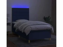 Best Cama box spring colchón y luces LED tela azul 90x190 cm Somier Tapizado|Somier - 90X190Cm