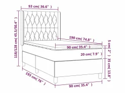 Clicnbuy Cama box spring colchón y luces LED tela color crema 90x190 cm