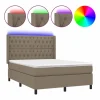 Clicnbuy Cama box spring colchón y luces LED tela gris taupe 140x200 cm