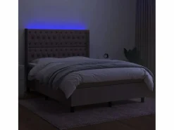 Clicnbuy Cama box spring colchón y luces LED tela gris taupe 140x200 cm