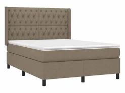 Clicnbuy Cama box spring colchón y luces LED tela gris taupe 140x200 cm