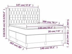 Clicnbuy Cama box spring colchón y luces LED tela gris taupe 140x200 cm