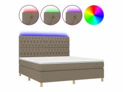 Online Cama box spring colchón y luces LED tela gris taupe 180x200 cm Somier - 180X200Cm