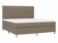 Online Cama box spring colchón y luces LED tela gris taupe 180x200 cm Somier - 180X200Cm