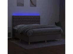 Online Cama box spring colchón y luces LED tela gris taupe 180x200 cm Somier - 180X200Cm