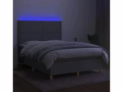 Sale Cama box spring colchón y luces LED tela gris claro 140x190 cm Somier - 140X190Cm