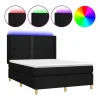 Clearance Clicnbuy Cama box spring colchón y luces LED tela negro 140x190 cm