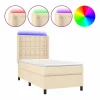 Outlet Clicnbuy Cama box spring colchón y luces LED tela color crema 90x190 cm