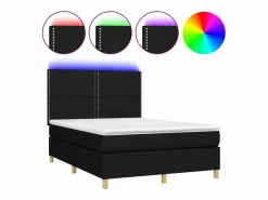 Clicnbuy Cama box spring colchón y luces LED tela negro 140x190 cm