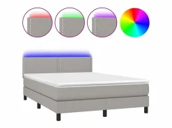 Clearance Cama box spring colchón y luces LED tela gris claro 140x190 cm Somier Tapizado|Somier - 140X190Cm