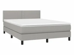 Clearance Cama box spring colchón y luces LED tela gris claro 140x190 cm Somier Tapizado|Somier - 140X190Cm