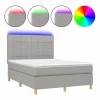Clicnbuy Cama box spring colchón y luces LED tela gris claro 140x190 cm