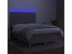 Clicnbuy Cama box spring colchón y luces LED tela gris claro 140x190 cm