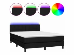 Sale Cama box spring colchón y luces LED tela negro 140x190 cm Somier - 140X190Cm