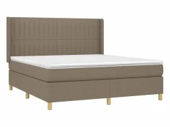 Clicnbuy Cama box spring colchón y luces LED tela gris taupe 180x200 cm