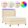 Discount Cama box spring colchón y luces LED tela crema 140x190 cm Somier - 140X190Cm