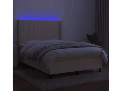 Discount Cama box spring colchón y luces LED tela crema 140x190 cm Somier - 140X190Cm