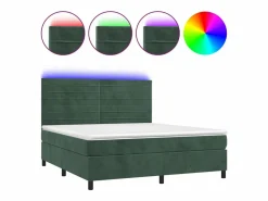 Clicnbuy Cama box spring colchón y LED terciopelo oscuro 160x200cm