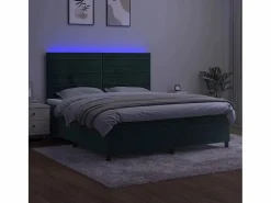 Clicnbuy Cama box spring colchón y LED terciopelo oscuro 160x200cm