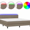 Clearance Cama box spring colchón y luces LED tela gris taupe 180x200 cm Somier - 180X200Cm