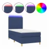 New Clicnbuy Cama box spring colchón y luces LED tela azul 90x190 cm