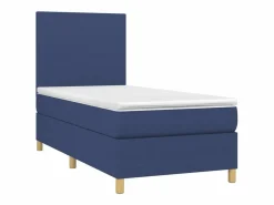 Clearance Cama box spring colchón y luces LED tela azul 90x190 cm Somier Tapizado|Somier - 90X190Cm