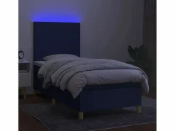 Clearance Cama box spring colchón y luces LED tela azul 90x190 cm Somier Tapizado|Somier - 90X190Cm