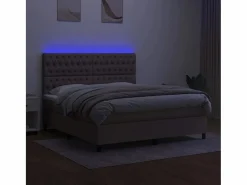 Clicnbuy Cama box spring colchón y luces LED tela gris taupe 180x200 cm