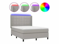 Outlet Clicnbuy Cama box spring colchón y luces LED tela gris claro 140x190 cm