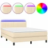 Clearance Cama box spring colchón y luces LED tela crema 140x190 cm Somier - 140X190Cm