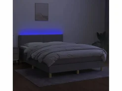 Clicnbuy Cama box spring colchón y luces LED tela gris claro 140x190 cm