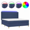 Best Clicnbuy Cama box spring colchón y luces LED tela azul 180x200 cm