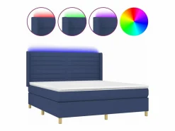 Best Clicnbuy Cama box spring colchón y luces LED tela azul 180x200 cm
