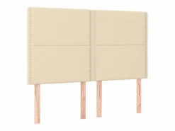 Outlet Cama box spring colchón y luces LED tela crema 140x190 cm Somier - 140X190Cm