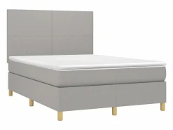Best Clicnbuy Cama box spring colchón y luces LED tela gris claro 140x190 cm