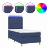 Outlet Clicnbuy Cama box spring colchón y luces LED tela azul 90x190 cm