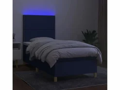 Outlet Clicnbuy Cama box spring colchón y luces LED tela azul 90x190 cm