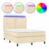 Sale Clicnbuy Cama box spring colchón y luces LED tela crema 140x190 cm