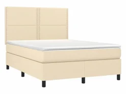 Sale Clicnbuy Cama box spring colchón y luces LED tela crema 140x190 cm