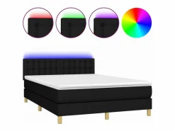 Online Clicnbuy Cama box spring colchón y luces LED tela negro 140x190 cm