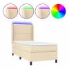 Discount Clicnbuy Cama box spring colchón y luces LED tela color crema 90x190 cm