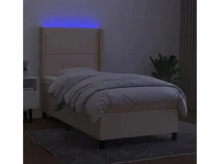 Discount Clicnbuy Cama box spring colchón y luces LED tela color crema 90x190 cm