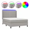 Clicnbuy Cama box spring colchón y luces LED tela gris claro 140x190 cm