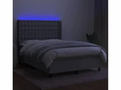 Clicnbuy Cama box spring colchón y luces LED tela gris claro 140x190 cm