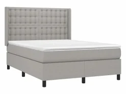 Clicnbuy Cama box spring colchón y luces LED tela gris claro 140x190 cm