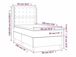 Clearance Cama box spring colchón y luces LED tela azul 90x190 cm Somier Tapizado|Somier - 90X190Cm