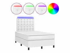 Clicnbuy Cama box spring colchón y LED cuero sintético blanco 120x190 cm