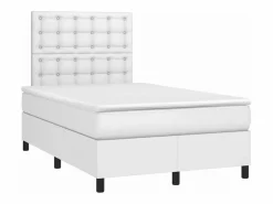 Clicnbuy Cama box spring colchón y LED cuero sintético blanco 120x190 cm