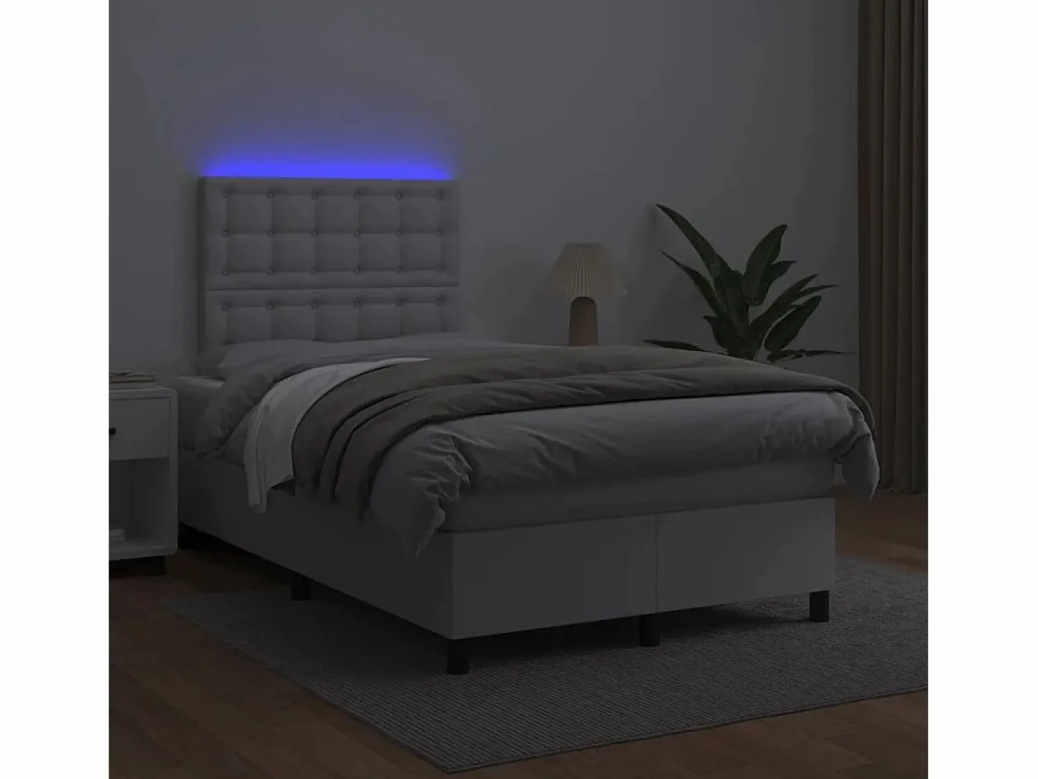 Clicnbuy Cama box spring colchón y LED cuero sintético blanco 120x190 cm